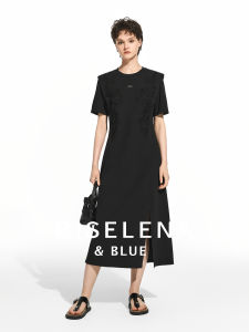 ชุดเดรสยาวปานกลางแขนสั้นสีดำหรูหราสำหรับผู้หญิง เดรสทรงเอเอวสูง ผ้าโพลีเอสเตอร์ ทรงหลวม ฤดูร้อน 2025 ชุดเดรสยาวปานกลาง