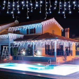 LED Solar Ice Bar String Lights Outdoor Curtain Fairy Lights 8 Modes Christmas Landscape Lights Party Garden Decoration Light