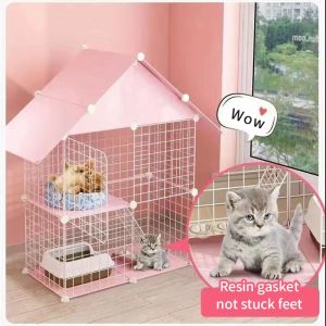 Ready Stock🔥Pink Cat Cage 75*39*110cm DIY Cat Cage Kitten Cage Sangkar kucing besar Pet House Multi-functional Sleeping Playing Large Kennel/ Sangkar Kucing 2 Columns 2 Layers 1 Rows With Roof猫笼子(LARGE PLATFORM)