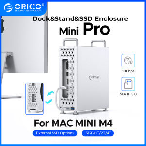 Orico MiniPro Full Metal Dock Stand For M-a-c Mini M4 Dock with SSD Enclosure M.2 NVME 2*USB A SD/TF Card reader