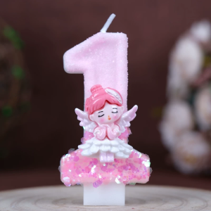 1Pc Pink Angel 0-9 Number Birthday Candles for Cake Topper for Kids Birthday Baby Shower Wedding Anniversary Supplies