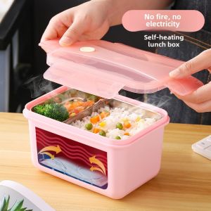 Portable Student Lunch Box Insulated Simple Cover Divided Compartment Bento Box Self-Heating Rice Box Stainless Steel Material