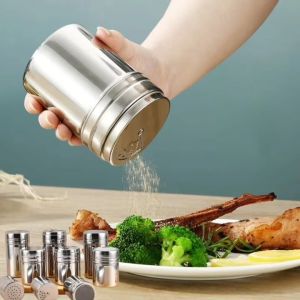 Stainless Steel Salt and Pepper Shaker Condiments Container BBQ Condiments Bottle Rotating Cover Seasoning Jar