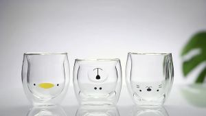 250ml Cute Animal Glass Cup 3D Bear Duck Double-layer Juice Cup Coffee Mug Kid Milk Glass Water Mug Gift Drinkware Kitchen Home