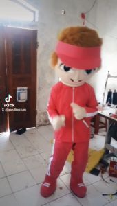 Kostum maskot badut marsha topi pink setelan dewasa lucu costume karnaval