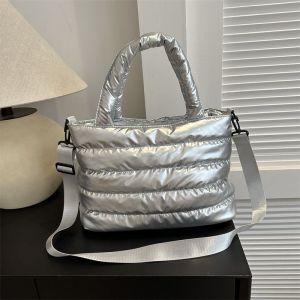 กระเป๋าสะพายข้างผ้าฝ้ายสีบล็อกสไตล์ใหม่ปักลายคอตตอนอวกาศสะพายข้างแฟชั่นสะพายไหล่ลำลองกระเป๋าถือผู้หญิง