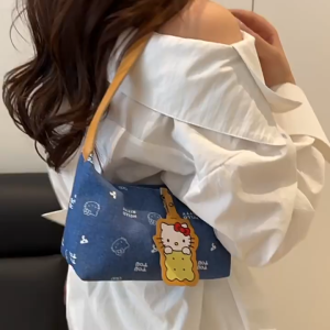 EchoBliss กระเป๋าสะพายไหล่ดีไซน์เดนิมพร้อมลายพิมพ์น่ารัก เหมาะสำหรับชุดลำลอง