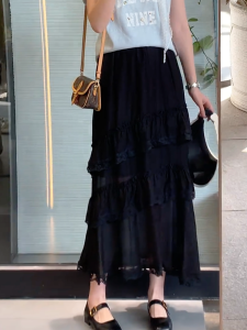 MANMI | Elegant Black Lace A-Line Skirt