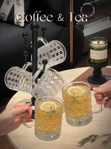 Middle Ancient Vine Plaid Glass Water Cup Set Household Juice Cup