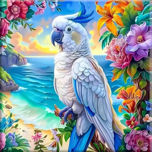 BILIBILI | Acrylic Paint By Numbers White Cockatoo Tropical Flower Painting By Numbers on Canvas Coloring By Number for Adults Paint