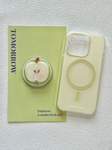 Korean Japanese Style Pure Color Apple Magnetic Absorption Stand Compatible with Apple 14 iPhone 13 pro Max New Model 12 Anti-Fall Silicone 11 Womens Style 14 Personality Creative 15 Protective Case