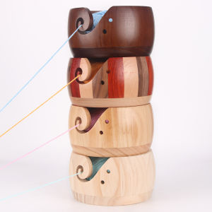 1pc Wooden Yarn Bowl Holder - Multicolor Craftwork Storage Organizer for Knitting & Crochet Round Wool Basket with Swirl Cutout