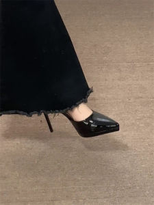 Black Leather Version French Style Sandals Womens High Heels Comfortable Commute Single Shoes Waterproof Platform Not Tired