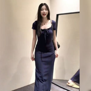 LIRUSHAN | French Style Slimming Flared Collar Dress Women Long Dress