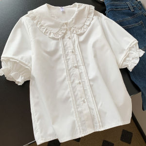 Áo Sơ Mi Nữ Tay Ngắn Phong Cách Pháp Cổ Bồng Tay Ngọt Ngào Trẻ Trung Phong Cách Ngọt Ngào Tay Áo Bồng Cổ Bồng