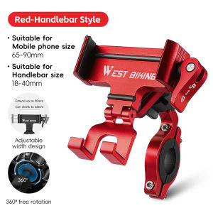 WEST BIKING Bicycle Phone Holder 360° Rotation Aluminum Alloy Bike Handlebar Phone Stand Adjustable For 65-90MM Phone Bracket