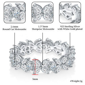 Pretty Beauty Alternating Round Marquise Cut Moissanite Wedding Band S925 Silver White Gold Plated Luxury Jewelry Gift for Women