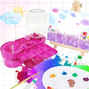 KEBIDUMEI 4-in-1 Automatic Paint Brush Rinser No Spill Water Recycle System With Palette Brush Holder Safe For Kids Classroom And Home Art Painting