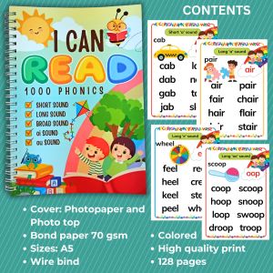 I Can Read 1000 Phonics Short and Long Vowels Reading Materials for Toddlers Beginners Ages 3-6