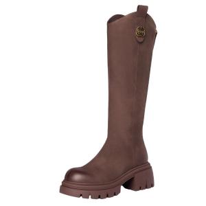 Josiny | Faux Fur Thick Heel V-cut High Shaft Boots