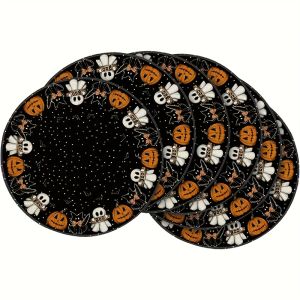 Bộ Thảm Trải Bàn Hình Ma Và Bí Ngô Halloween VIKAMA 4/6 Món - Phụ Kiện Trang Trí Bàn Cho Bữa Tiệc Ngày Lễ - Chất Liệu Polyester Không Dệt Chống Mài Mòn