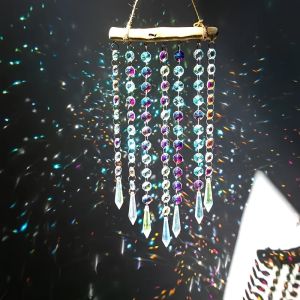 1 PC แก้ว Suncatcher แขวนคริสตัล WIND CHIME สีสันลูกปัดแก้วโซ่และลูกปัดไม้จี้สําหรับเครื่องประดับทํา
