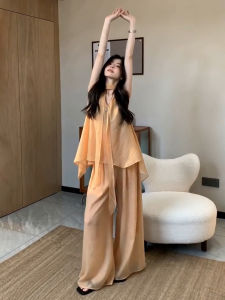 SENWA | Stylish Set Orange Sleeveless Top and Palazzo Pants for Women