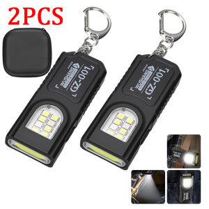 Powerful Mini COB LED Keychain Flashlight USB Rechargeable Hanging Work Light Waterproof Keyring Camping Walking Pocket Lamp