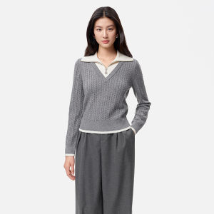 Koradior | Autumn New Color Block Two-Piece Illusion Pull-over Leisure Wool Knitwear