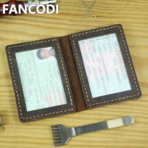 FANCODI High Quality Handmade Vintage Crazy Horse Genuine Leather Card Holder Driving License Sleeve Name Card Holder Card Wallet