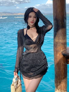 Holiday Swimwear Womens plus Size Bikini Three-piece Set Conceal Meat Show Thin High-grade Large Size Thermal Beach Vacation