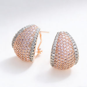 Huitan Two Tone Cuff Earrings for Women Bright Cubic Zirconia Stud Earrings Trendy Statement Jewelry Gift Engagement Accessories
