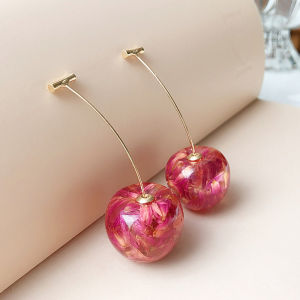 Korean Cherry Sweet Fruit Cherry Earrings for Women Long Trend Simple Drop Earrings Fashion Fairycore Charm Jewelry