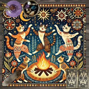 VIKAMA Gorgeous Fantasy Bohemian Style Square Altar Cloth Magic Dance Cat Flower Star Pattern Tarot Card Witchcraft Mystery Pad