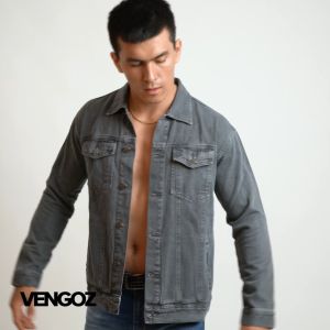 VENGOZ Jacket Jeans Pria Slim Fit Premium - Dark Grey