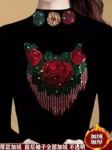 Thin/Fleece-lined Fall and Winter New Arrival Rhinestone Bottoming Shirt Silm Slimming Long-Sleeved T-shirt Plus Size Stretch Mom Fashion