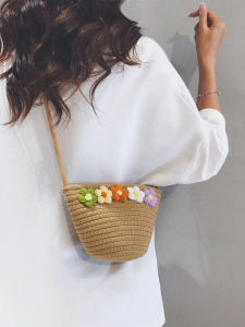 กระเป๋าสะพายข้างใบไม้ไผ่ชายหาดสไตล์ใหม่ปี 2025 กระเป๋าใส่โทรศัพท์มือถือขนาดเล็กแบบสะพายข้างลำลองสำหรับฤดูร้อน