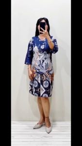 Couple Pasangan Kemeja Dress Kerja Batik Amira Biru