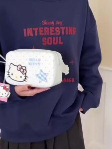 Sanrio | Polka Dot Embroidered Handheld Makeup Bag Cute KT Cat Large Capacity Travel Toiletry Storage Bag Available in Multiple Colors Po