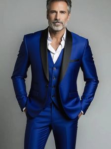 สีดําสีขาวผู้ชายฤดูใบไม้ร่วงงานแต่งงานสามชิ้นชุดขนาดใหญ่ชายเสื้อกางเกงและเสื้อกั๊กแฟชั่น SLIM FIT ชุด