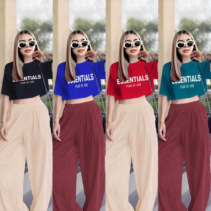 Wide Leg Pants Terno loose crop top in trendy designs & style