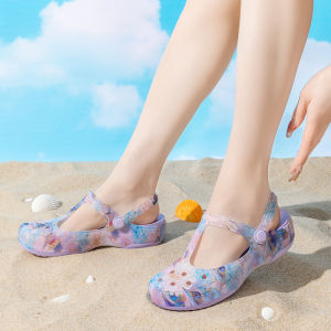 Veblen Print Beach Hole Shoes Womens Summer Outwear Breathable Soft Thick Bottom Non-Slip Wear-Resistant and Lightweight Sandals