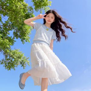 ZIRUIBABA | White Summer Lightweight Girls Skirt Set