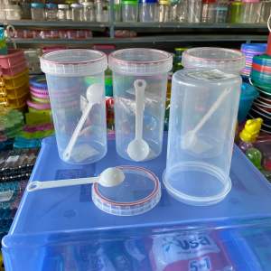 (1ใบ) โหลใส่ของแห้งขนาด 8 cm สูง 15 cm ความจุ 600 ml. มีช้อน ใส่ในช่องแช่แข็งได้