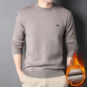 ROMON | Lormen Mens Knitted Sweater Thickened Fleece Warm Round Neck Pullover Slim Fit Base Shirt Fashionable City Style Winter Wear