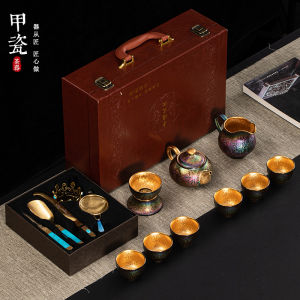 Nail Porcelain Pure Gold Kung Fu Tea Set Suit Household Colorful Gilding Teapot Tea Cup Complete Set Classy Ceramic Tea Set Gift