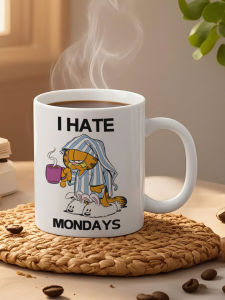 แก้วดื่มน้ำเซรามิก Garfield Monday แก้วดื่มน้ำลายลักษณ์อักษรการ์ตูนอเมริกันสำหรับใช้ในบ้าน แก้วดื่มน้ำสำหรับใช้ในชีวิตประจำวัน