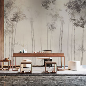 New Chinese Style Water-Mark Bamboo Forest Wall Paper Bedroom Decorative Soft Furnishing Waterproof Resin Flat Wall Sticker