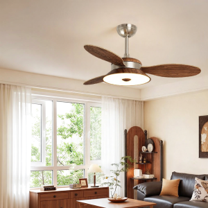 HUIPU | Walnut-colored Antique Style Wooden Quiet Fan & Light