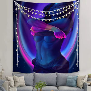 VIKAMA Dream Goddess Art Tapestry Elegant Female Starry Sky Purple Blue Gradient Living Room Sofa Background Wall Decoration